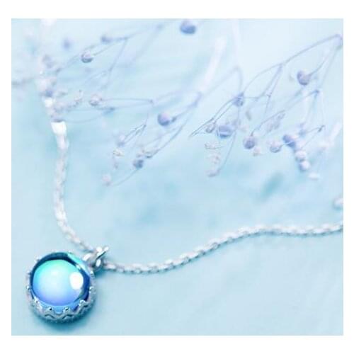 10MM 100% real 925 Sterling Silver Fine Jewelry Crown & Blue Aurora Forest Necklace Halo Crystal Gemstone Pendant GTLX1810