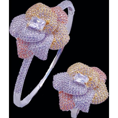 Lanyika Fashion Jewelry Stylish Luxury Exquisite Petunia Micro Plated Party Romantic Bangle With Ring Banquet Daily Best Gift