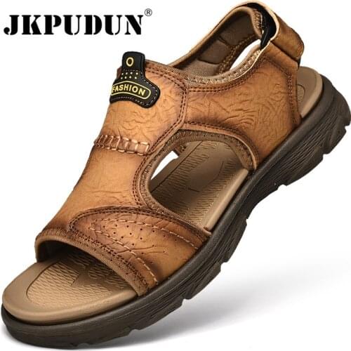 Summer Men Casual Sandals Italian Brand Slippers Outdoor Leather Clogs Men Designer Handmade Beach Sandals Men Plus Size 38-48