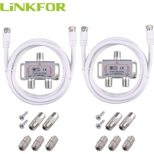 LiNKFOR 2 Sets One Input Two Output Coax Splitter Bi-Directional MoCA 5-2500MHz Coax Cable Splitter For Telewest Starview NTL