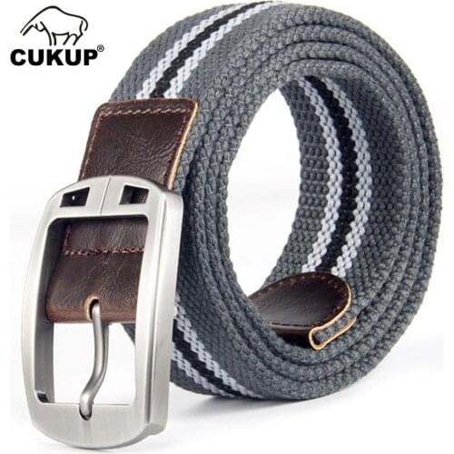CUKUP Unisex Leisure Pin Buckle Metal Belt Male Quality Canvas Belts Striped Pattern Jeans Accessories Women for Woman CBCK105