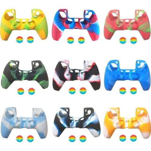 Bevigac Camouflage Print Soft Silicone Case Cover Skin Sleeve with 2PCS Thumbstick Caps for Sony PlayStation 5 PS5 Controller