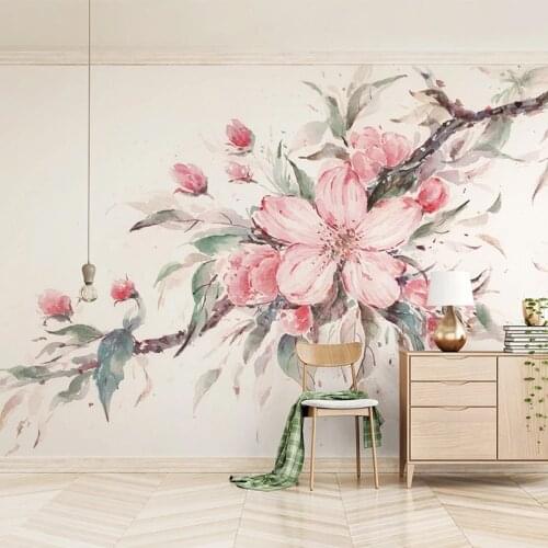 Custom 3D Wall Murals Wallpaper Hand Painted Pink Flowers Large Mural Living Room Bedroom Wall Home Decor Non-woven Wallpaper