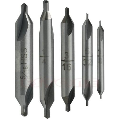 New 5Pcs 60 Degree HSS Combined Spotting Center Drills Bit Countersinks Angle Set Tool