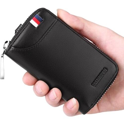 WILLIAMPOLO New Leather Key Case Wallets Keys Organizer Keychain Car Key Holder 6 Hooks Zip Around Credit Card Coin Cash Purse