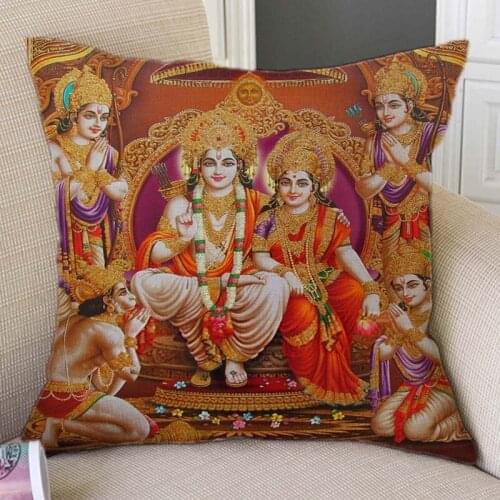 Hindu Worship Poster Style Indian Buddhism Lords Vishnu Hanuman Krishna Sofa Throw Pillow Case Religion Art Linen Cushion Cover