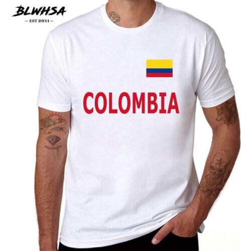 BLWHSA Casual T-Shirts For Men COLOMBIA Letters Printing White T Shirts Short Sleeve O Neck Cotton Colombia Tees & Top