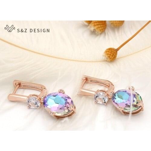 S&Z DESIGN Egg Shape Oval Crystal Dangle Earrings 585 Rose Gold Cubic Zirconia Earrings For Women 2020 Fashion Wedding Jewelry