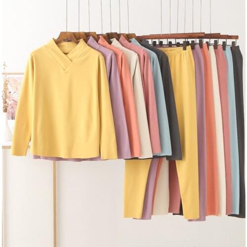 Warm Sleepwear Set 2 Pieces Pajamas Women Autumn Winter Bottoming Shirt + Pant Nightwear Home Clothes Fashion V Neck Velvet Suit