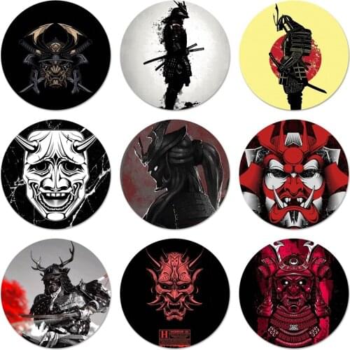 Japanese samurai oni mask Custom Icons Pins Badge Decoration Brooches Metal Badges For Clothes Backpack Decoration 58mm