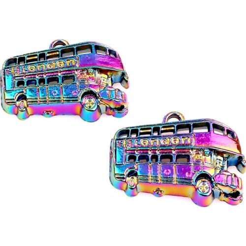 10pcs Rainbow Color Alloy London double decker bus Pendant charms for Necklace DIY Jewelry Accessories Women Girl Xmas gifts