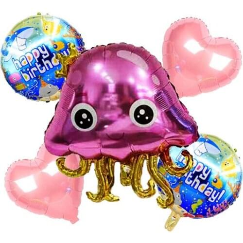 5 Pcs Jellyfish Animals Balloons Cartoon Fish Balloons Foil Balloons for Kids Birthday Party Decoration Supplies