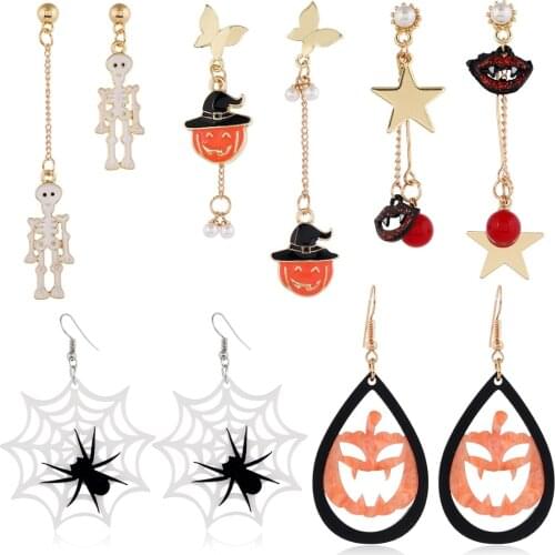 5 Styles Halloween Earrings Funny Pumpkin Spider Web Skull Stud Acrylic Earrings Punk Jewelry For Women Girls Festival Gift