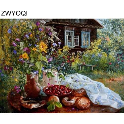 5DDIY Diamond embroidery Cross stitch villa Full Round Diamond mosaic Garden vase Full Square Diamond painting Bread Apple Fruit