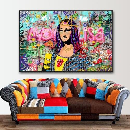 Abstract Graffiti Mona Lisa Artwork Painting On The Canvas Prints Street Wall Art Cartoon Poster Pictures For Living Room Cuadro