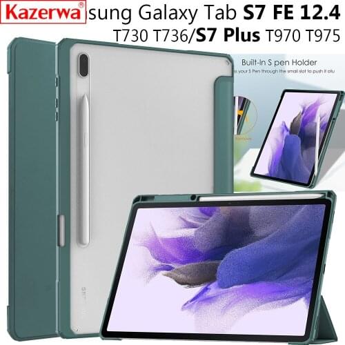 Acrylic Transparent Smart Case For Samsung Galaxy Tab S7 FE T730 T736 Auto Sleep Wake Tablet Stand Flip Cover With Pen Holder