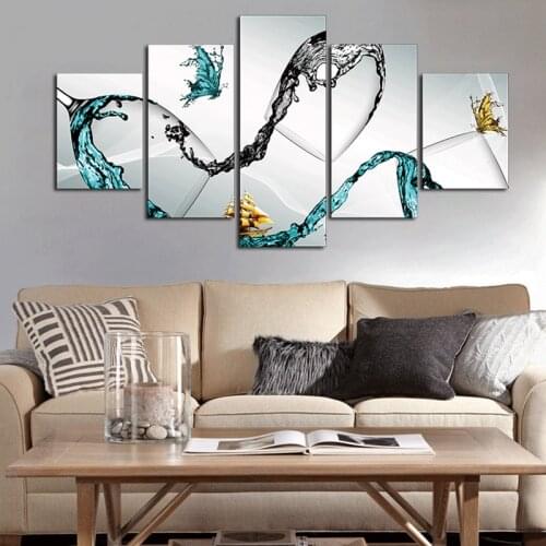 No Framed 5 Pieces Wine Glass Butterfly Canvas Painting Prints Modern Modular Posters for Living Room Office Home Decor Wall Art