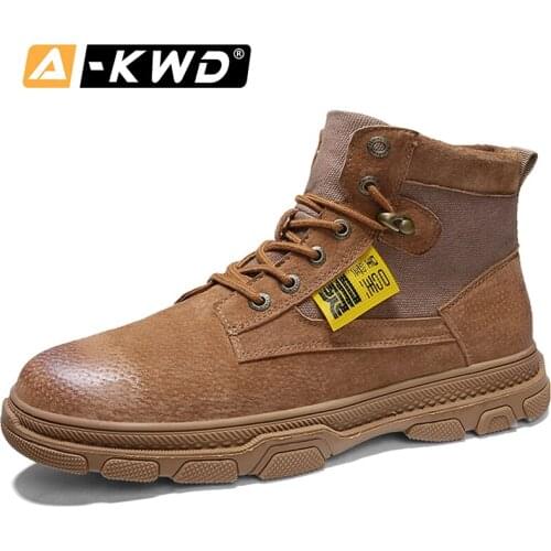 Fashion Pu Work Shoes Bottines Homme Autumn Work Boots Men Lace-up Military Boots Men High Top Leather Sneakers Casual Men Boots