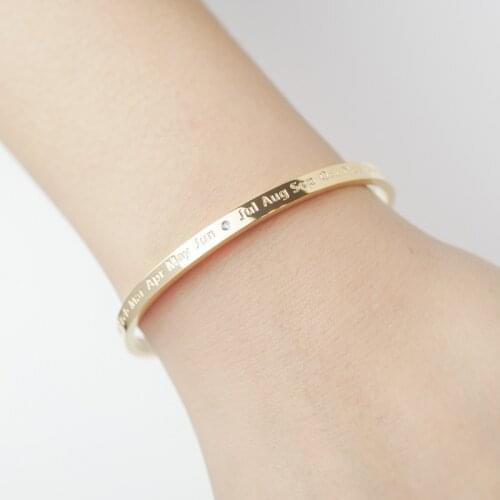 Simple Letter Of Twelve Month Abbreviations Open Cuff Bangles For Women Men Jewellery Gift Fashion Stainless Steel Mens Bracelet