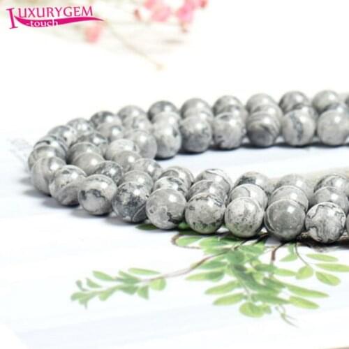 High Quality Natural Map Jaspers Stone Smooth Round Shape Loose Spacer Beads 4/6/8/10/12mm DIY Jewelry Accessories 38cm sk122