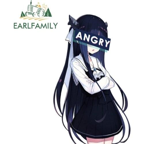 EARLFAMILY 13cm x 8cm For Angry Anime Girl Trunk Decal Vinyl Car Stickers Creative Auto Surfboard Windows Sunscreen Car Styling