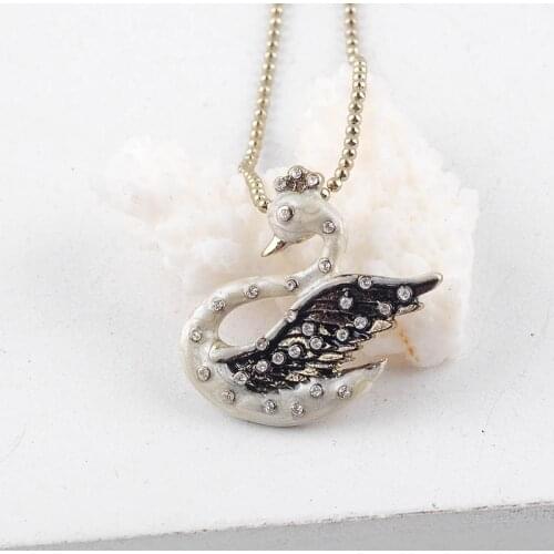Exquisite Crystal Enamel Swan Long Gold Color Beads Chain Pendant Necklaces For Women Gifts Fashion Jewelry Wholesale