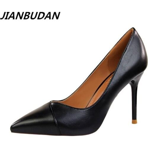 JIANBUDAN Mature sexy Women Pumps brand design womens high heels 9cm banquet Pumps Black red wedding shoes Office shoes 34-39