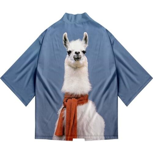 Animal Funny Cartoon Alpaca Kimono Fashion Hip Hop 3d Print Shirt Men Seven Point Sleeve Tops Casual Cardigan Jackets Streetwear
