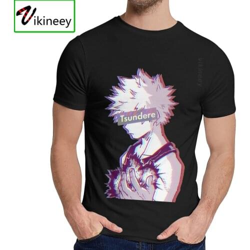 Tsundere Bakugo Boku No Hero Academia T shirt Classic Round Neck Anime For Camisas 100% Cotton Classic Tee Shirt