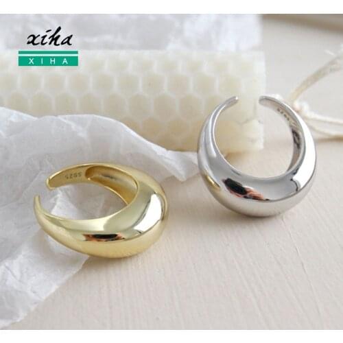 XIHA Real 925 Sterling Silver Rings for Women High Polished Simple Arc Korean Adjustable Ring Engagement Gold Silver 925 Jewerly