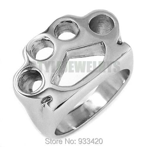 Silver Knuckles Boxing Glove Ring Stainless Steel Jewelry Fashion Motor Biker Men Women Ring Wholesale SWR0416AB