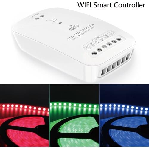 RGBW+CCT Wifi LED Controller DC9V-24V Wireless Remote Switch Led Light Strip Controller APP Combitible Echo Alexa Google Home