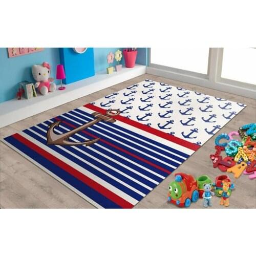 Anchor, Sailor Kids Patterned Carpet ,Non Slip Floor Carpet,Teens Carpet,Turkish Rug
