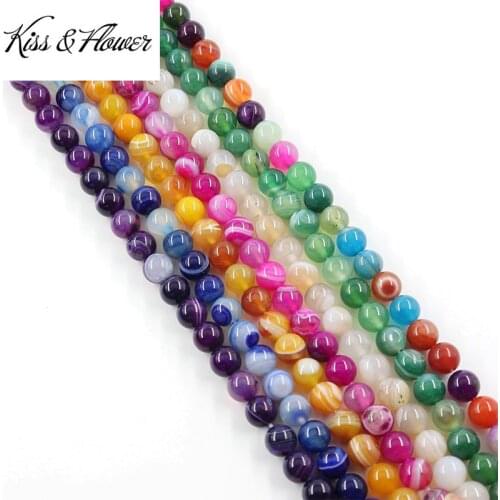 KISS&FLOWER LB40 4 6 8 10 12 14 16mm Natural Stone Jewelry DIY Making Accessories Bracelet Necklace Line Agate Round Loose Beads