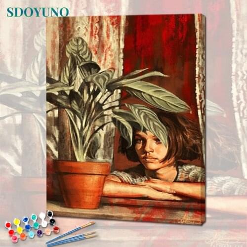 SDOYUNO Oil Paint By Numbers Kits Girl DIY Painting By Numbers On Canvas Figure Frameless 60x75cm Draw Painting Home Decor