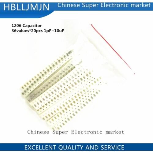 1206 SMD Capacitor assorted kit ,36values*20pcs=720pcs 1pF~10uF Samples Kit electronic diy kit