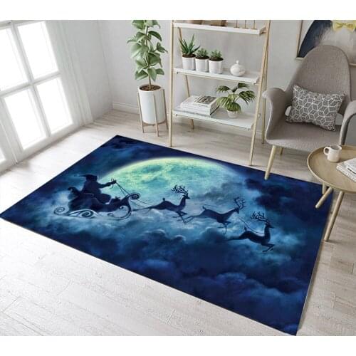 Childrens Room Floor Carpets Living Room Cushion Bathroom Area Rugs Indoor Non-Slip Mat Santa On Sleigh Pulled By Elk Christmas