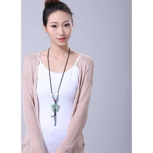 2021 New Woman Necklaces Statement necklaces & pendants Flower Lava Stone Pendant Jewelry Long necklace for women collares mujer