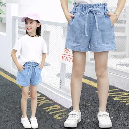 New Summer Fashion Girls Soft Denim Pocket Short Jeans Pants Baby Casual Trousers Kids Shorts Childrens Clothing For 2-12