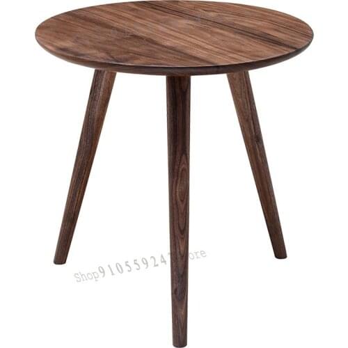 Original New Nordic Minimalist Round Corner Table Black Walnut Sofa Side Table White Wax White Oak Red Cherry Round Tea Table
