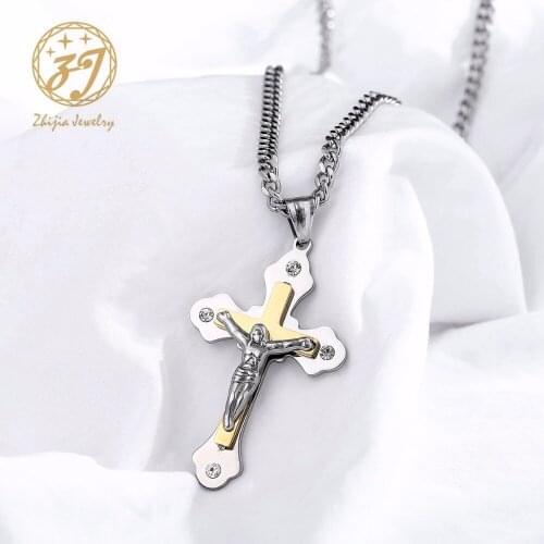 Zhijia Necklace Pendant Brand Necklaces Silver Gold Color Jewelry Antique Stainless Steel Cross Pendant Necklaces For Women