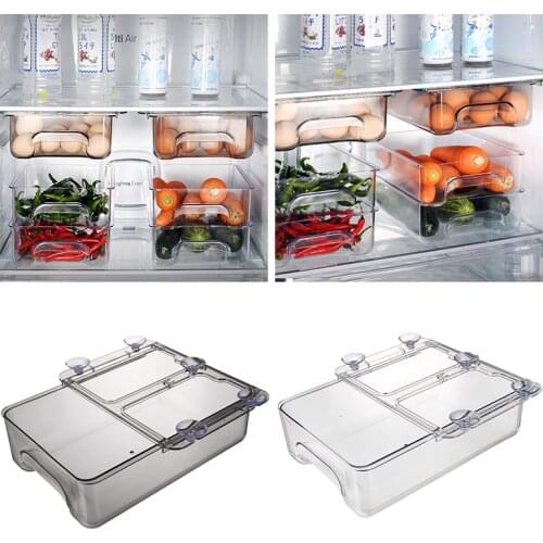 Plastic Fridge Organizer Egg Storage Containers Drawer Organizer Boxes Transparent Fresh Spacer Layer Storage Rack With 5 Sucker