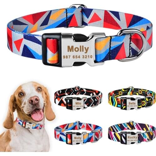 Regulable Nylon Custom Colorfast Nameplate Dog Collar Puppy Small Large Medium Pet information Engraved small dog accessoriesTag