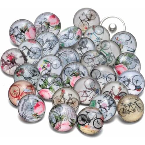 RoyalBeier 20pcs/lot Retro Bike Snap Button 18mm Glass Charms Round Beads Black Cat Charms For Snap Bracelet Snap Jewelry