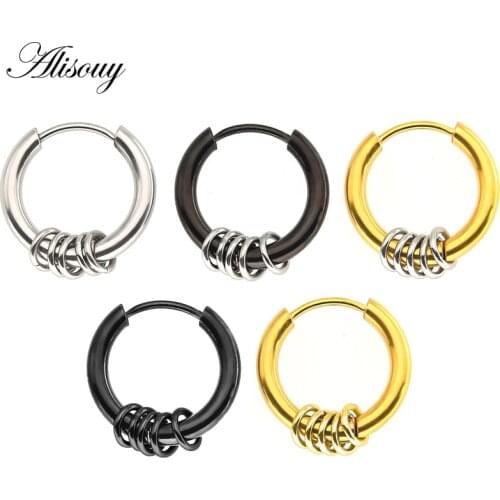 Alisouy 1 Pair hoop Jewelry Lovers Circle Earrings For Women Men Earrings Female Hip Hop Hoop Earrings color black gold color