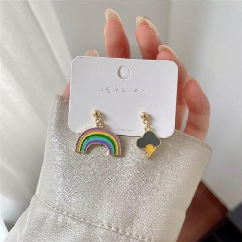 Timlee E098 Temperamental Geometry Rainbow Cloud Asymmetry Alloy Dangle Earrings, Simple Accessories Wholesale