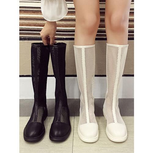 Womens shoes boots 2020 autumn new fashion mesh breathable zipper knight boots