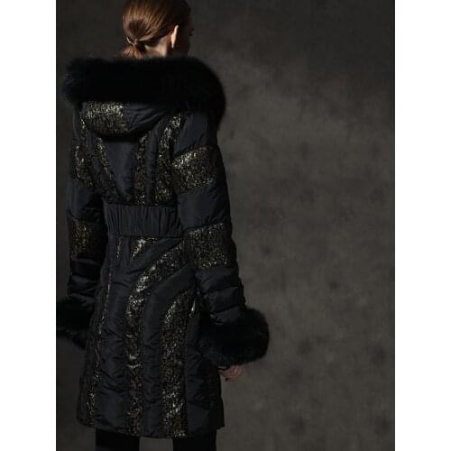 Royal cat small fox hair collar fit fashion thickened long retro gilded lace down womens winter dress