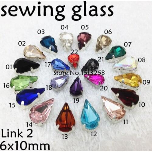 100pcs 6x10mm Water Drop Shape Sew on Crystal Fancy Stone with 4 Holes Metal Claw Setting Crystal AB,Pink,More Colors U Choose