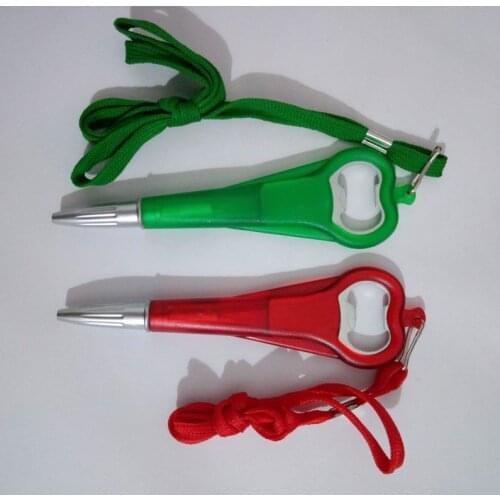 100pcs/lot Factory sell bottle opener pen with string Plastic Ball Pen With String Short Ballpoint Pen